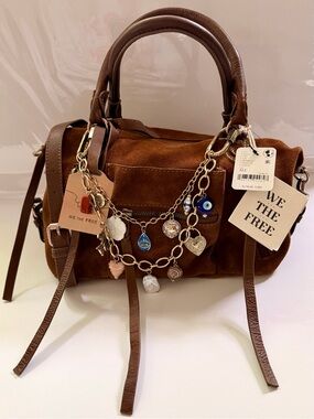 We The Free Tan Suede Baby Emerson Bag with with Double Layer Swag Charm Chain